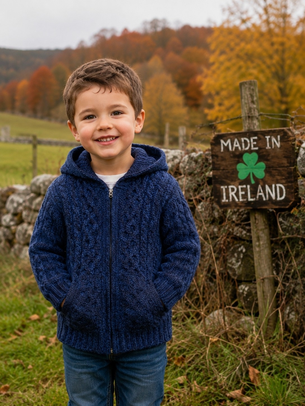 Aran Crafts Navy Cable Zip Hoodie Sweater